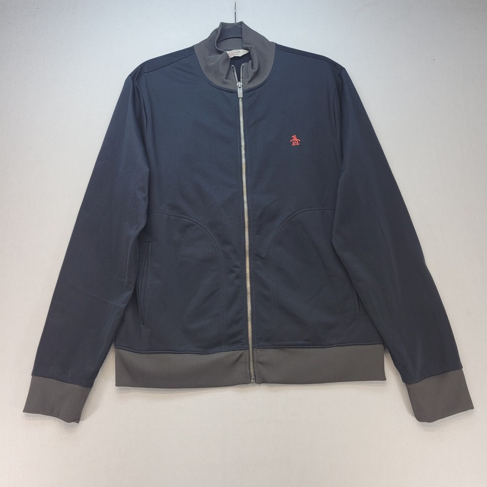 Original Penguin Full Zip Jacket Mens Large Navy Blue Mock Neck Logo
